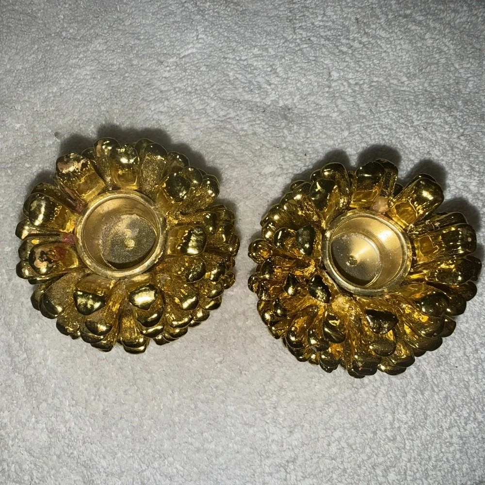 Golden Pinecone Taper Candleholders